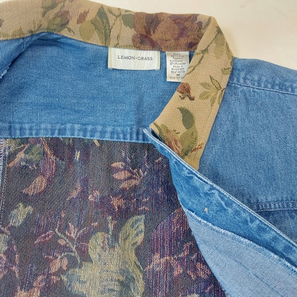 Lemon Grass Womens Denim Floral Tapestry Jacket Blue Medium Wash Button Up M - Picture 7 of 7